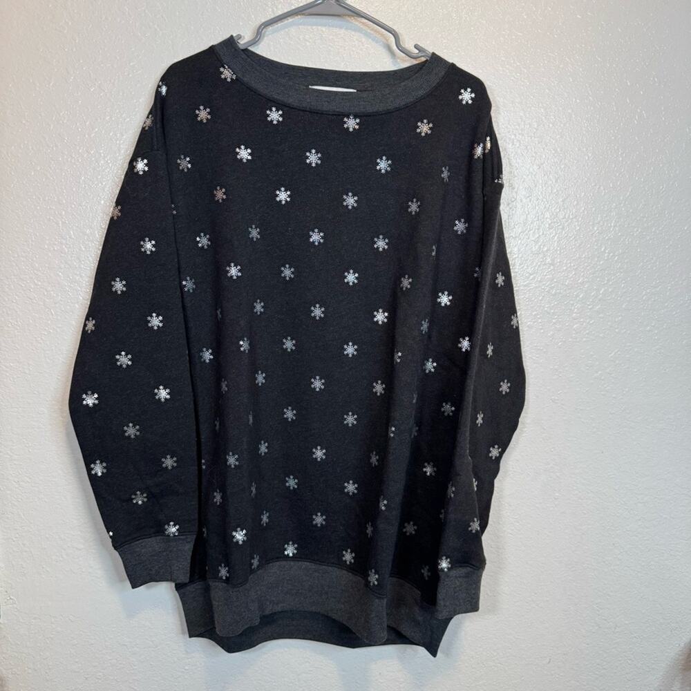 Wildfox Oversized Roadtrip Dark Grey Snowflake Sweatshirt Jumper - Medium, NWOT - Picture 2 of 6